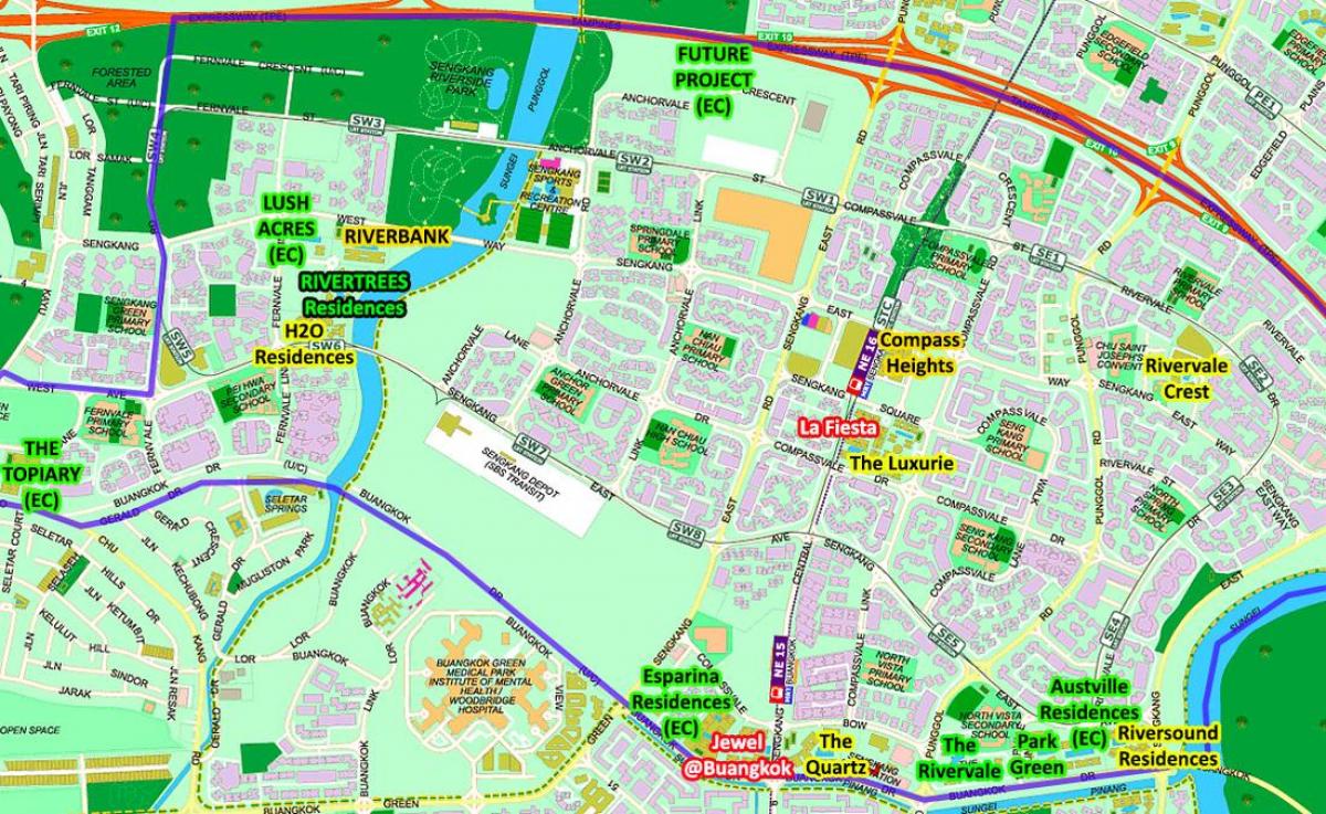 mapa de Sengkang Singapur