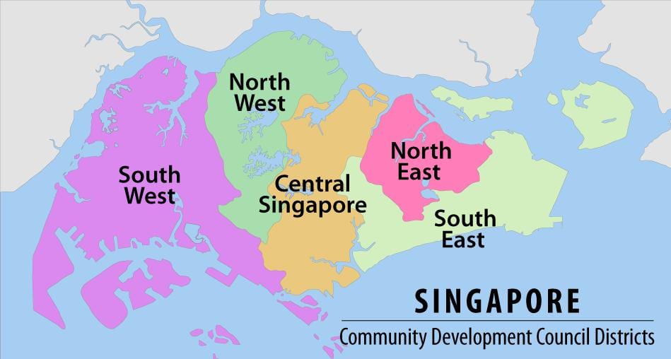 mapa da rexión de Singapur